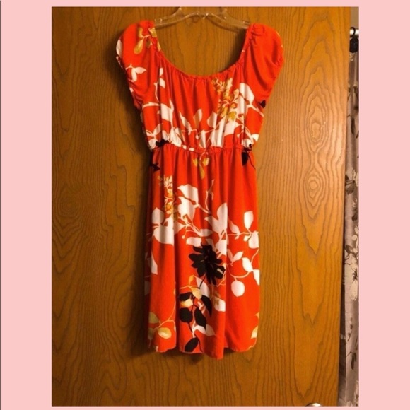 Burnt Orange Floral Summer Above Knee Length Dress - Picture 2 of 6
